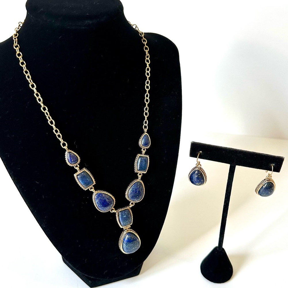 STUDIO BARSE LAPIS LAZULI Blue & Gold Necklace & Earring Set